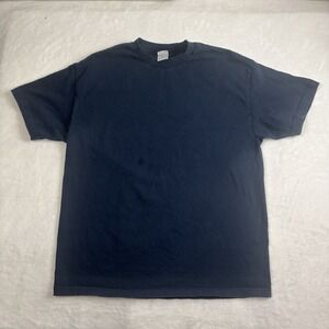 VTG Y2K AAA Blue Short Sleeve Blank Crew‎ Neck Shirt Stain Men's XL